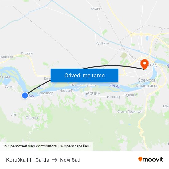 Koruška III - Čarda to Novi Sad map