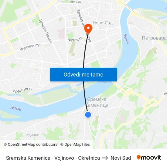 Sremska Kamenica - Vojinovo - Okretnica to Novi Sad map