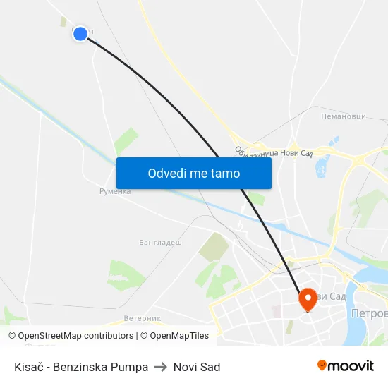Kisač - Benzinska Pumpa to Novi Sad map