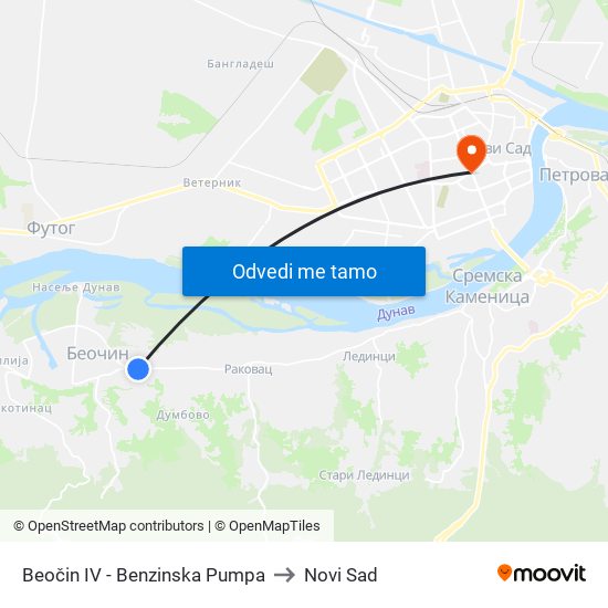 Beočin IV - Benzinska Pumpa to Novi Sad map