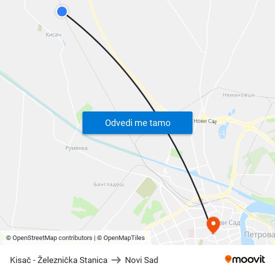 Kisač - Železnička Stanica to Novi Sad map