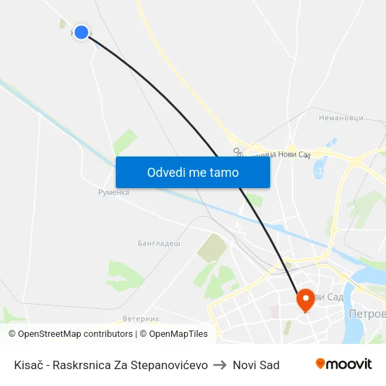 Kisač - Raskrsnica Za Stepanovićevo to Novi Sad map