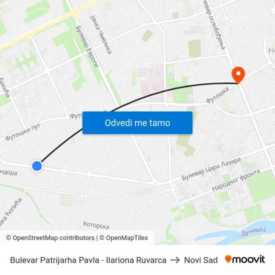 Bulevar Patrijarha Pavla - Ilariona Ruvarca to Novi Sad map