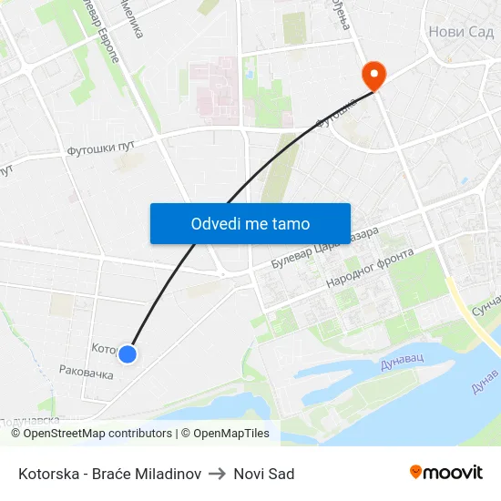 Kotorska - Braće Miladinov to Novi Sad map