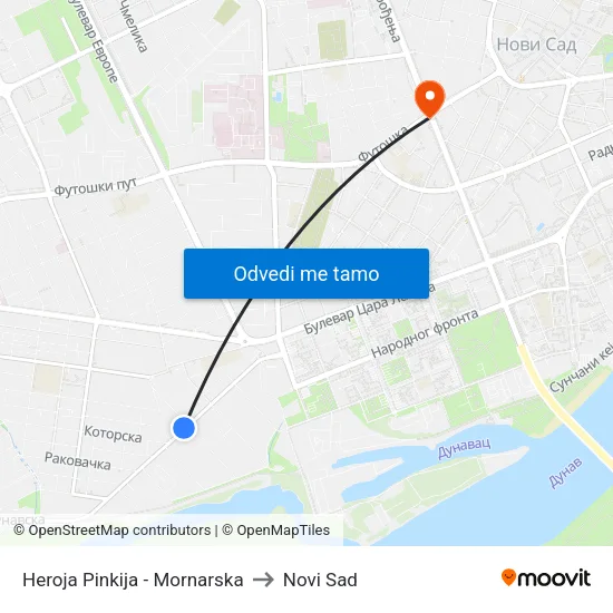 Heroja Pinkija - Mornarska to Novi Sad map