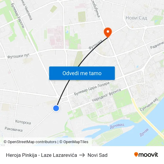 Heroja Pinkija - Laze Lazarevića to Novi Sad map