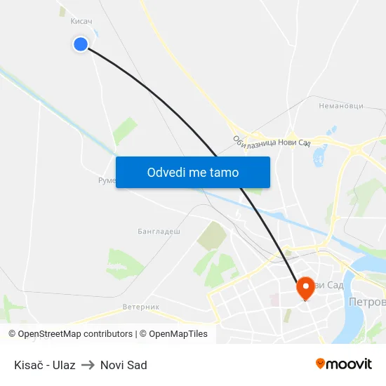 Kisač - Ulaz to Novi Sad map