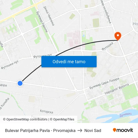 Bulevar Patrijarha Pavla - Prvomajska to Novi Sad map