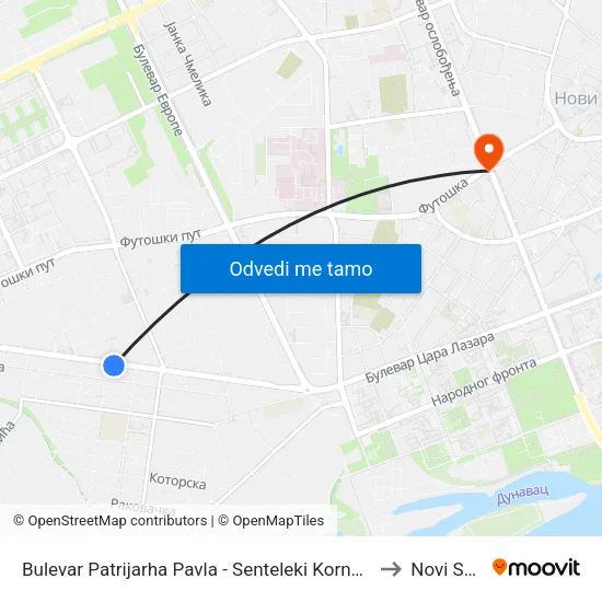 Bulevar Patrijarha Pavla - Senteleki Kornela to Novi Sad map