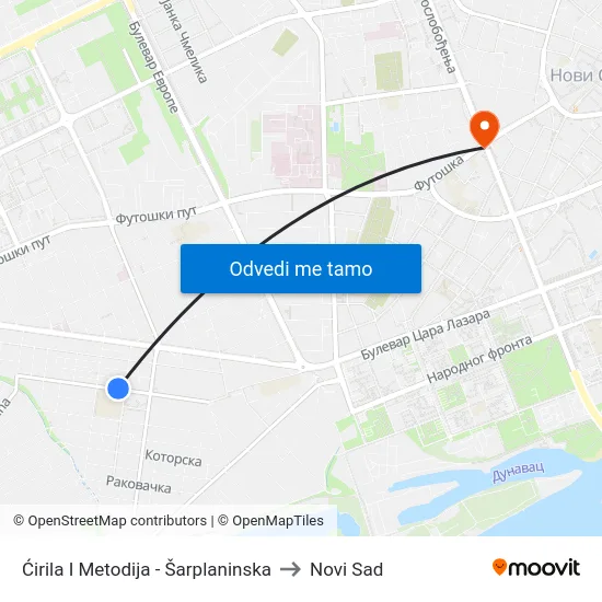 Ćirila I Metodija - Šarplaninska to Novi Sad map