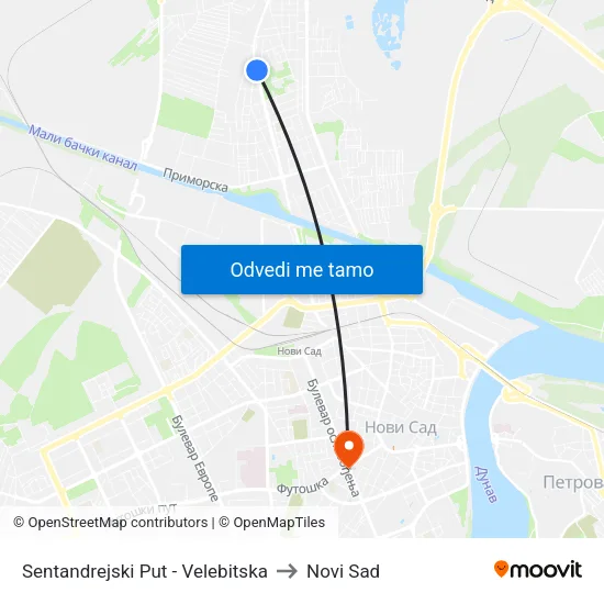 Sentandrejski Put - Velebitska to Novi Sad map