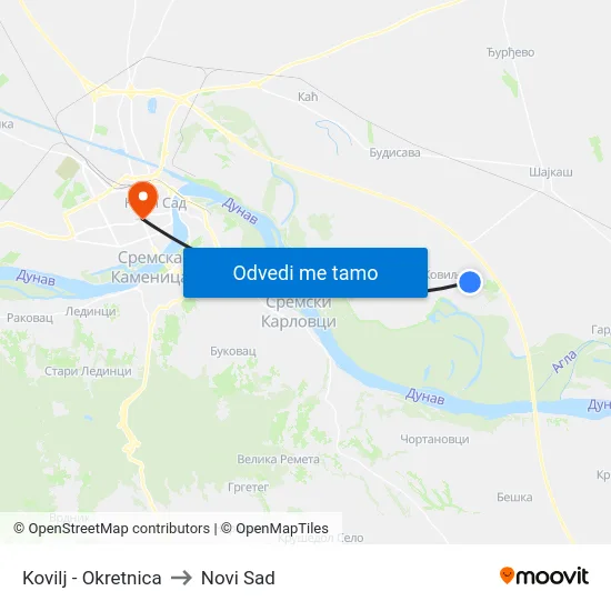 Kovilj - Okretnica to Novi Sad map