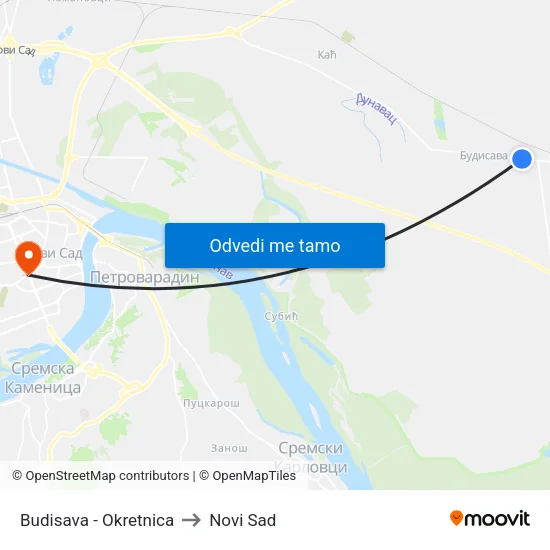 Budisava - Okretnica to Novi Sad map