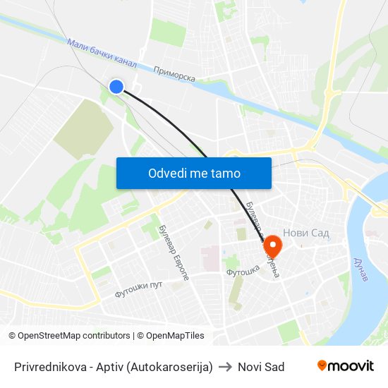 Privrednikova - Aptiv (Autokaroserija) to Novi Sad map