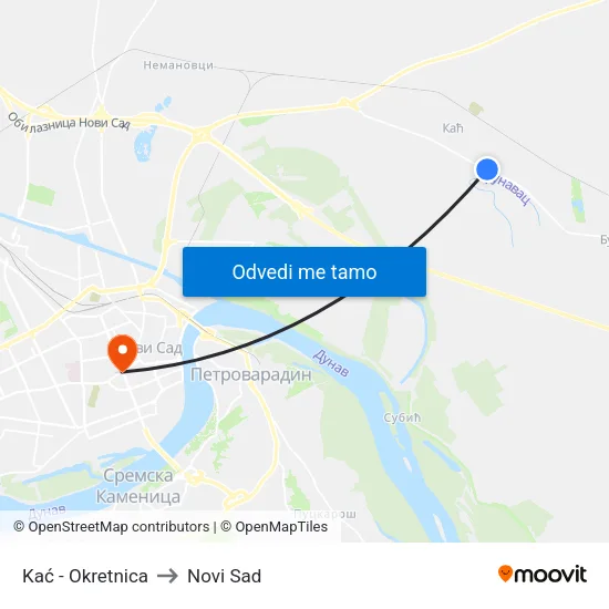 Kać - Okretnica to Novi Sad map