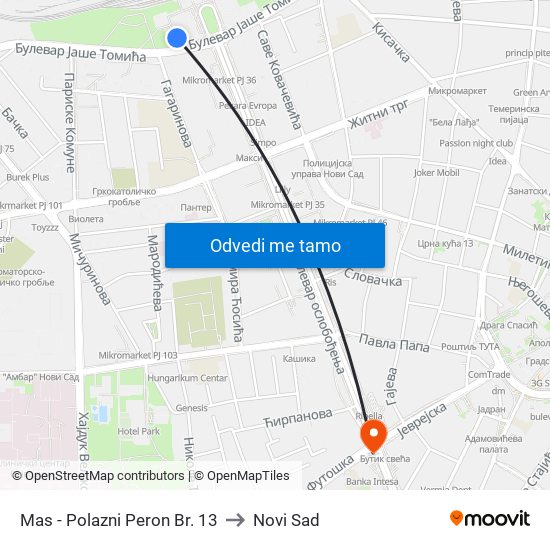 Mas - Polazni Peron Br. 13 to Novi Sad map