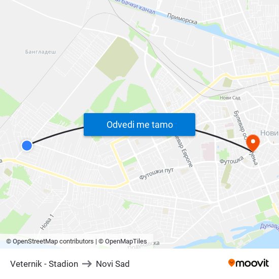 Veternik - Stadion to Novi Sad map