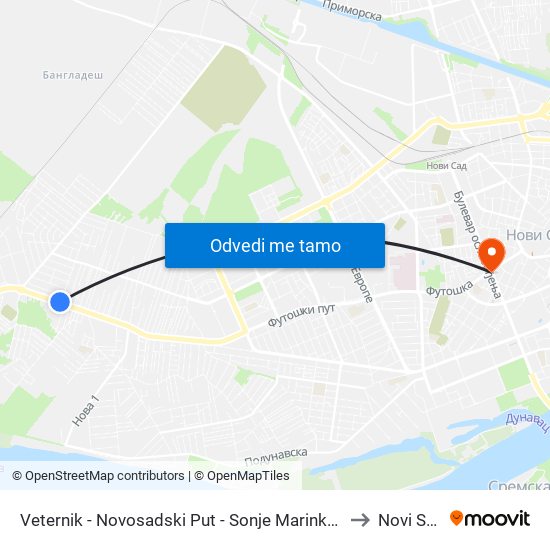 Veternik - Novosadski Put - Sonje Marinković to Novi Sad map