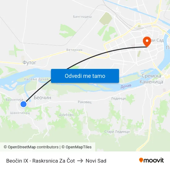 Beočin IX - Raskrsnica Za Čot to Novi Sad map