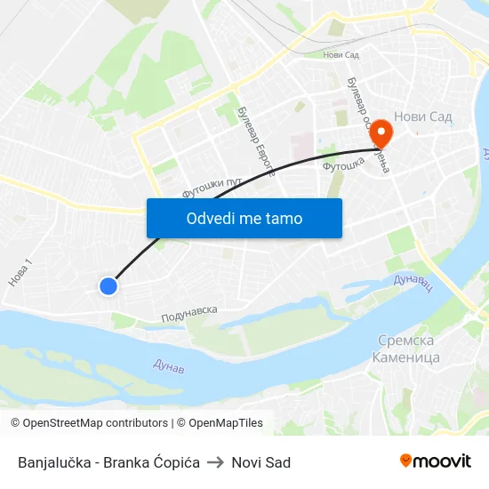 Banjalučka - Branka Ćopića to Novi Sad map