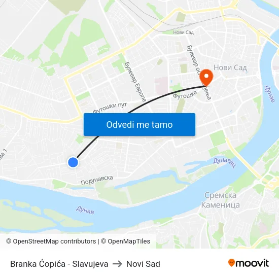 Branka Ćopića - Slavujeva to Novi Sad map