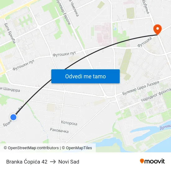 Branka Ćopića 42 to Novi Sad map