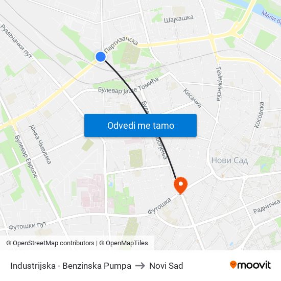 Industrijska - Benzinska Pumpa to Novi Sad map