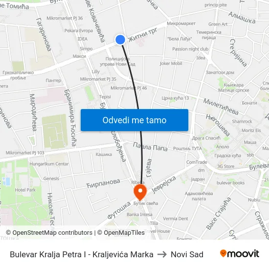 Bulevar Kralja Petra I - Kraljevića Marka to Novi Sad map