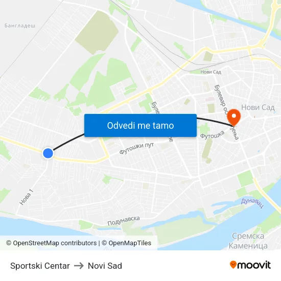 Sportski Centar to Novi Sad map