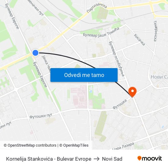 Kornelija Stankovića - Bulevar Evrope to Novi Sad map