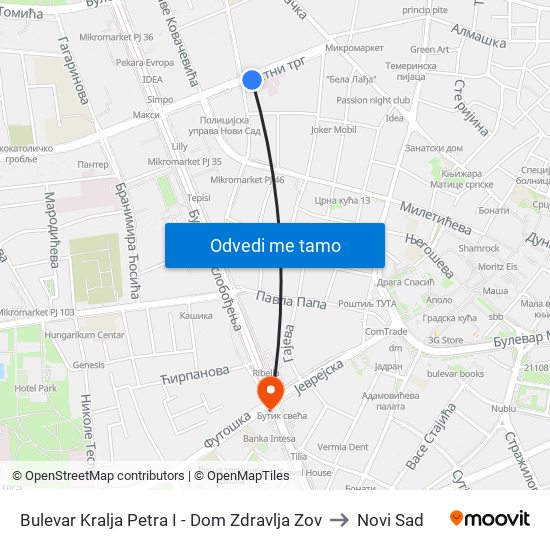 Bulevar Kralja Petra I - Dom Zdravlja Zov to Novi Sad map