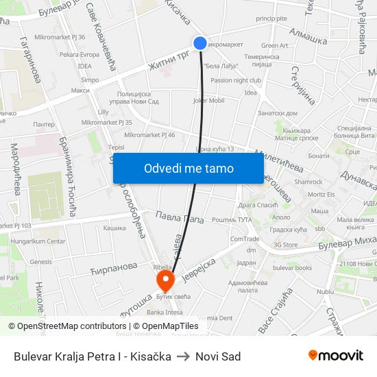 Bulevar Kralja Petra I - Kisačka to Novi Sad map