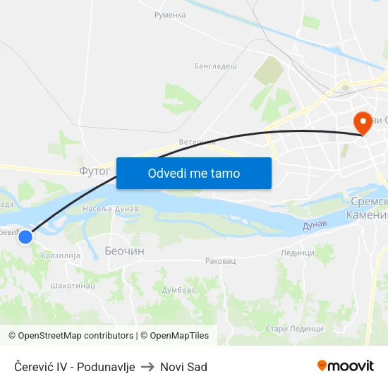 Čerević IV - Podunavlje to Novi Sad map
