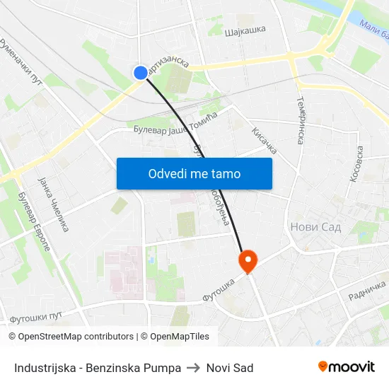 Industrijska - Benzinska Pumpa to Novi Sad map