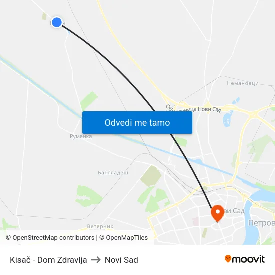 Kisač - Dom Zdravlja to Novi Sad map