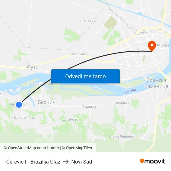 Čerević I - Brazilija Ulaz to Novi Sad map