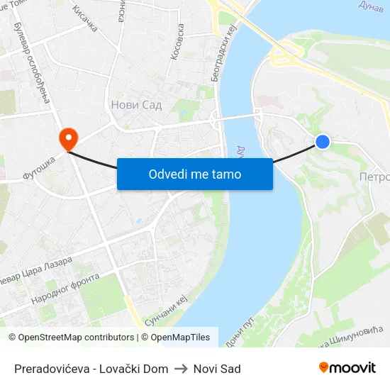 Preradovićeva - Lovački Dom to Novi Sad map