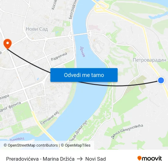 Preradovićeva - Marina Držića to Novi Sad map