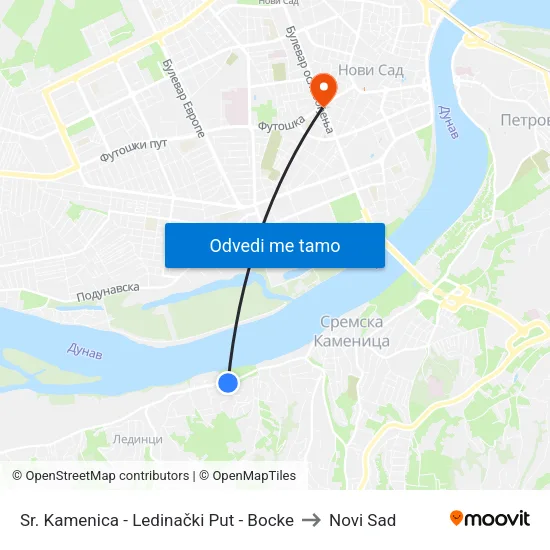 Sr. Kamenica - Ledinački Put - Bocke to Novi Sad map