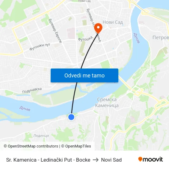 Sr. Kamenica - Ledinački Put - Bocke to Novi Sad map