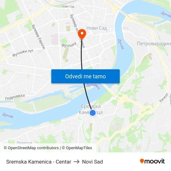 Sremska Kamenica - Centar to Novi Sad map