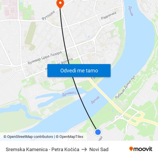 Sremska Kamenica - Petra Kočića to Novi Sad map