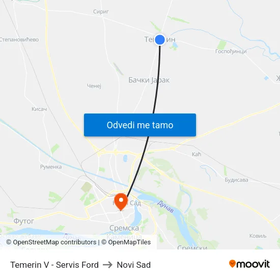 Temerin V - Servis Ford to Novi Sad map