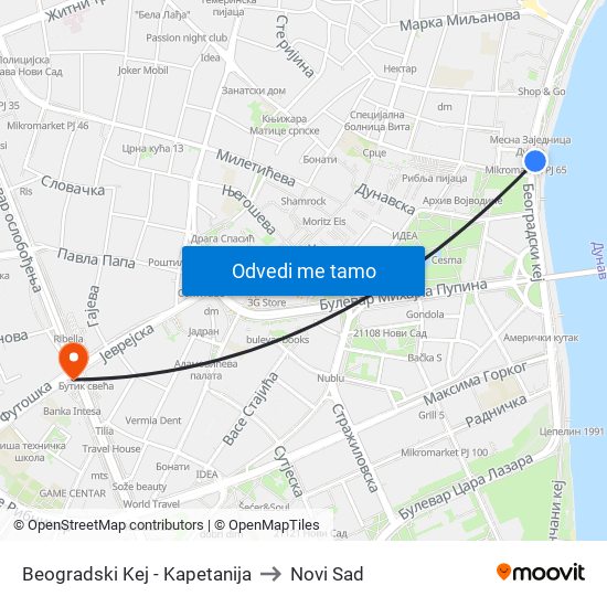 Beogradski Kej - Kapetanija to Novi Sad map