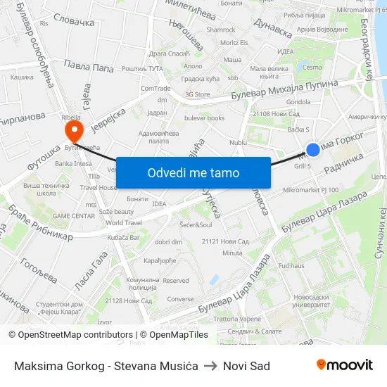 Maksima Gorkog - Stevana Musića to Novi Sad map