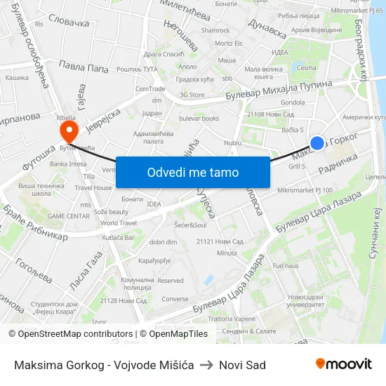 Maksima Gorkog - Vojvode Mišića to Novi Sad map