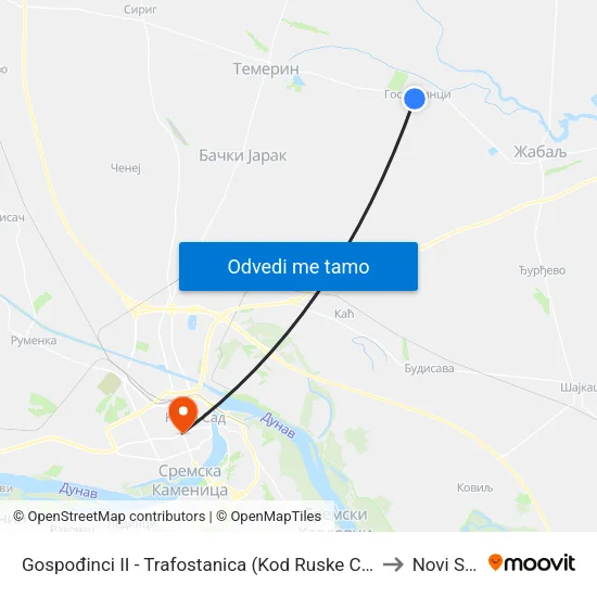 Gospođinci II - Trafostanica (Kod Ruske Crkve) to Novi Sad map