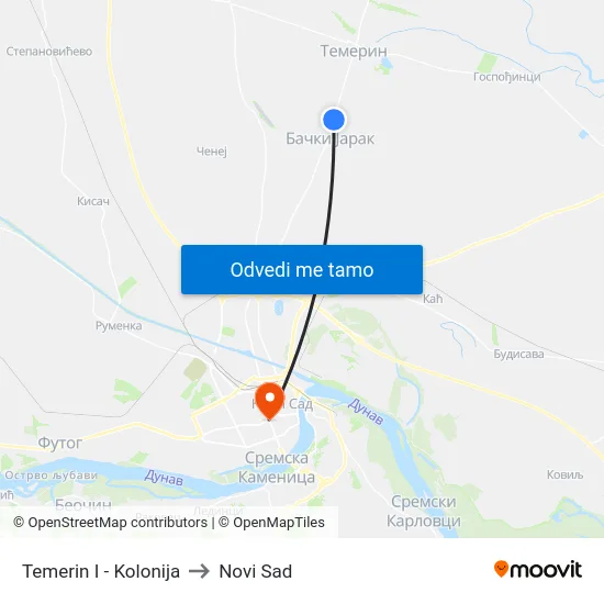 Temerin I - Kolonija to Novi Sad map