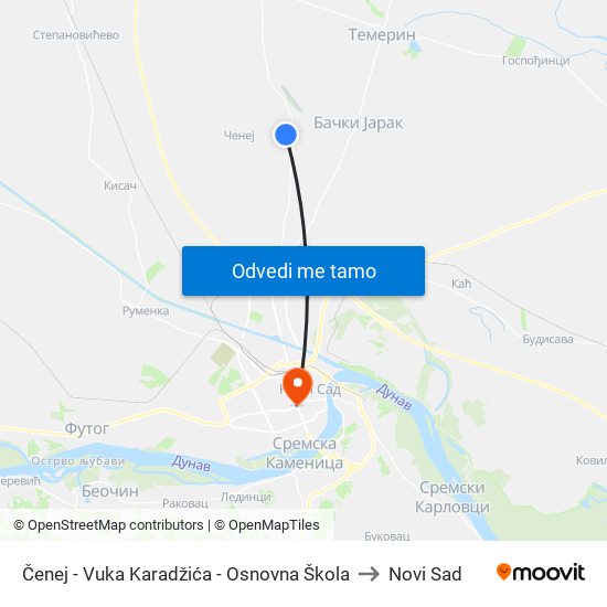 Čenej - Vuka Karadžića - Osnovna Škola to Novi Sad map