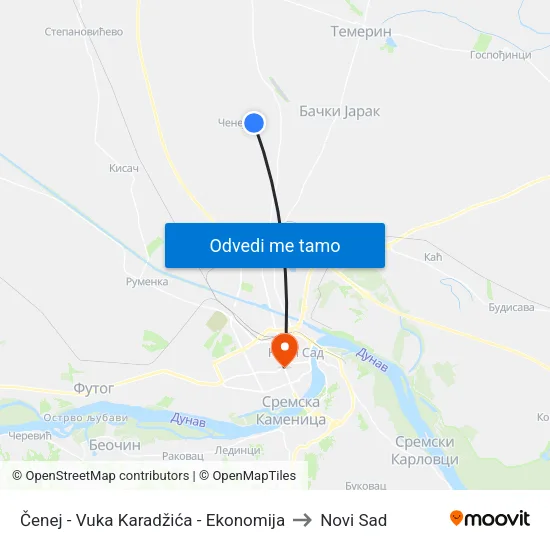 Čenej - Vuka Karadžića - Ekonomija to Novi Sad map